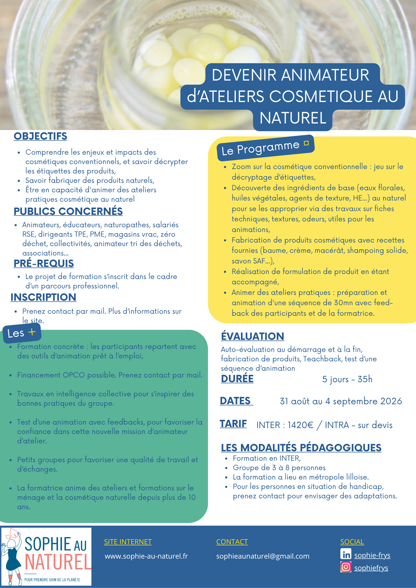 Programme de formation devenir animateur d'ateliers cosmétique au naturel