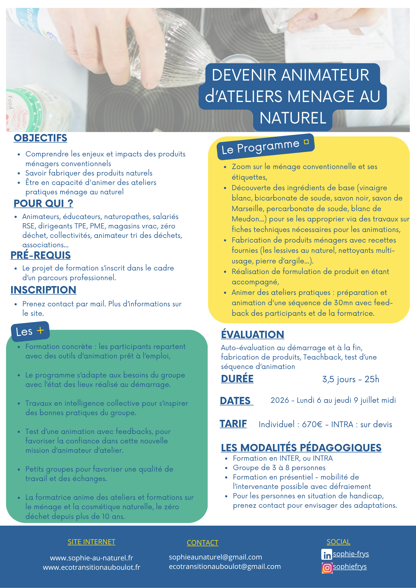 Fiches formation Anim ménage au naturel Programme de formation devenir animateur d'ateliers ménage au naturel